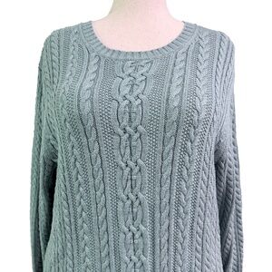 Plus Size 1X — Amazon Essentials 100% Cotton Cable Crewneck Sweater - Sage